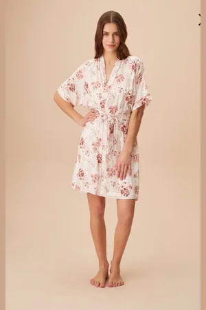 Merkloos Suwen- Dames Ochtendjas / Kimono Lingerie- Sexy- Nachtkleding Bloemen Print Wit