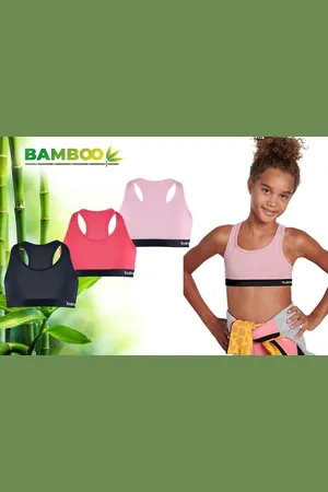 Merkloos Bamboo - BH Meisjes - Topjes Meisjes Ondergoed - Crop Top Meisjes - 3 Stuks - Roze Navy - 146-152 - Ondergoed Meisjes - Ondergoed Kinderen
