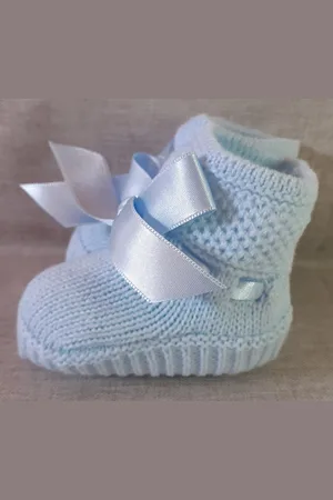 Mac Gebreide Baby Slofjes| baby sokjes | PA49 | Celeste / |Unisex | Met satijnlint om te strikken | One size
