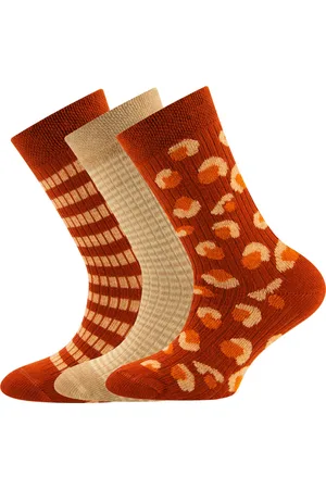 Ewers 3-Pack Kindersokken met Ribpatroon - Set van 3 paar- met Beige Vlekmotief en Streepjes-39/42