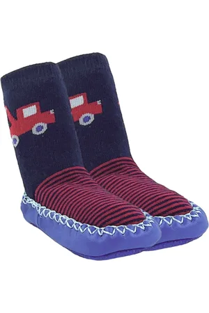 Merkloos Baby Slofjes - Jongens Pantoffels - Autootjes - Marineblauw-Rood