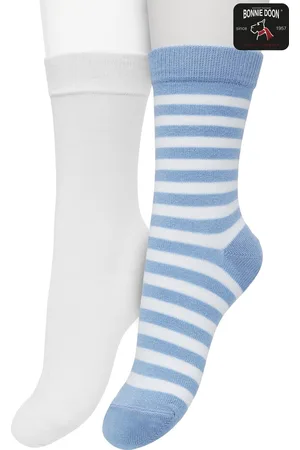 Bonnie Doon Sokken Set Gestreept en Effen voor Kinderen Lichtblauw/Wit maat 23/26 - Set met 2 paar Sokken - Unisex - Jongens - Meisjes - Kids - Strepen - Katoen - Gladde Naad - 2-pack - Multi - Baby Blauw - Licht Blauw - - OL0431012.12