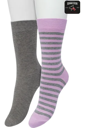 Bonnie Doon Sokken Set Gestreept en Effen voor Dames Paars/Grijs maat 36/42 - Set 2 paar Sokken - Strepen - Katoen - Gladde Naad - Brede Boord - Perfecte Pasvorm - 2-pack - Multipack - Licht Paars - Anthracite Heather - - OL041101.261