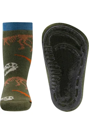 Ewers Antislipsok - T-Rex DINO Skeletten - Wit/Oranjebruin - Donkergroen & Blauwe Rand - maat 25/26