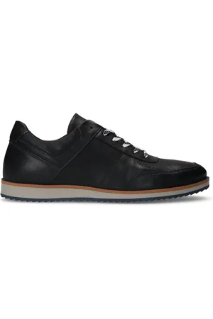 Manfield Heren - Zwarte leren sneakers