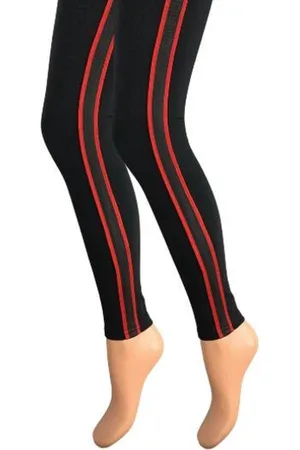 Merkloos Dames legging - Katoen - Gestreept - Zwart-Rood