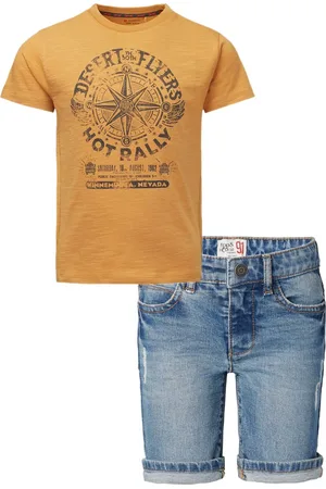 Noppies Kledingset - 2delig - Jongens - Short Ghent Mid Blue Denim - Shirt Garden Grove Amber Gold