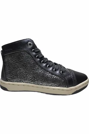 Geox Rits veter bloemen hoge sneakers J62L5E dk silver mt 26