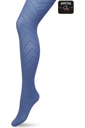 Bonnie Doon Dames Zigzag Panty 70 Denier Blauw maat S/M - Chique Panty - Zigzag Strepen Dessin - Brede Boord - Comfort - Streepjes Print - Gestreept - Zigzag Tights - Feestelijk - - BP211906.146