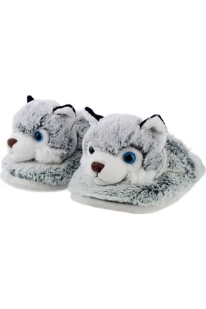 Merkloos Dieren husky hond sloffen/pantoffels voor kinderen -