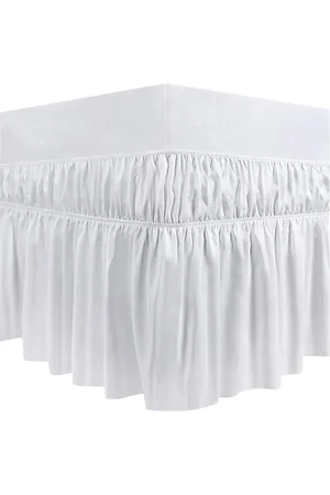 Merkloos Geplooide bedrok met ruches elastische stof wrap around steil effen bedrok - Queen maat - Wit 150x200x40cm Corner Bed Skirt