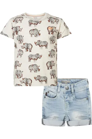 Noppies Koko Noko - Kledingset - 2delig - Short jeans - Shirt Rowley Oatmeal Melange