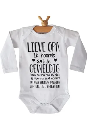 Merkloos Baby rompertje met tekst | Lieve Opa Ik hoorde dat je geweldig bent en ben heel blij dat jij mijn opa gaat worden! ontmoeten! | lange mouw | maat 50-56 | aankondiging bekendmaking zwangerschap cadeau voor de liefste aanstaande en voor oma