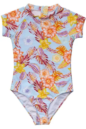 Snapper Rock UV Zwempak voor meisjes - Korte mouw - Boho Tropical - - maat 14 (149-155cm)