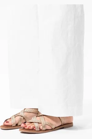 Manfield Dames - Gevlochten gouden sandalen