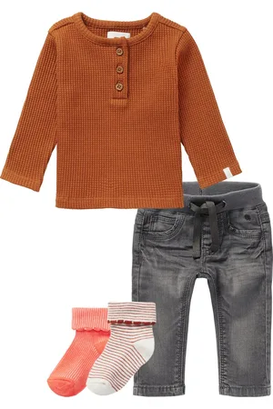 Noppies Kledingset - Jeans Grey denim - Shirt Bruin - 2p sokken