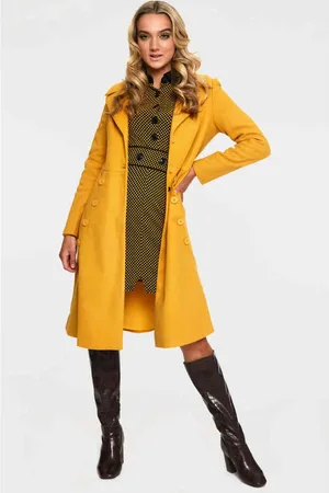 Voodoo Vixen Nicole Mustard 40s Style Winterjas - M