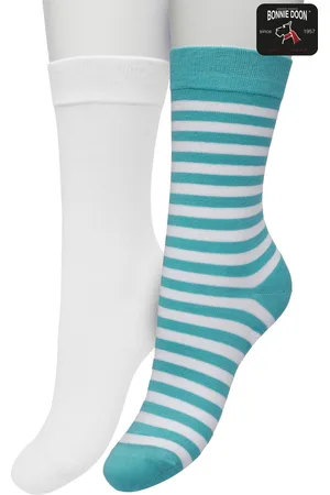 Bonnie Doon Sokken Set Gestreept en Effen voor Kinderen Blauw/Wit maat 23/26 - Set met 2 paar Sokken - Unisex - Jongens - Meisjes - Kids - Strepen - Katoen - Gladde Naad - 2-pack - Multipack - Oceaan Blauw - White - Ocean Wave - OL0431012.300