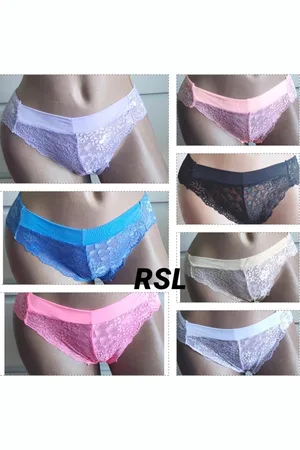 Merkloos Dames tanga slip 7 pack met kant M 34-36