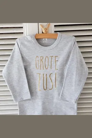 Merkloos Shirt grote zus | lange mouw | met goud | maat 86 zwangerschap aankondiging bekendmaking Baby big sis sister