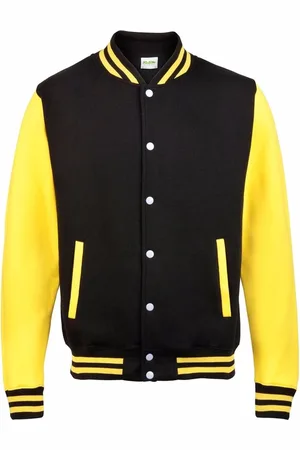 AWDis College jacket voor heren - zwart met geel - drukknopen - katoen/polyester - Classic model L