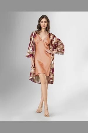 Merkloos Satijn Dames 2- Delige Nachtjapon/ Ochtendjas -Pyjama- Luxe Pyjamaset- Nachtkleding