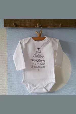 Merkloos Baby Rompertje unisex Hele warme gezellige kerstdagen en een heel gelukkig nieuwjaar | Lange mouw | | maat 62/68