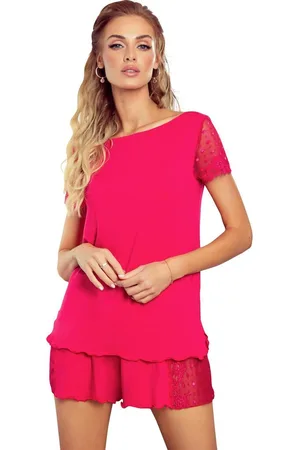 Eldar Nicola shortama met kant- /framboos- viscose S