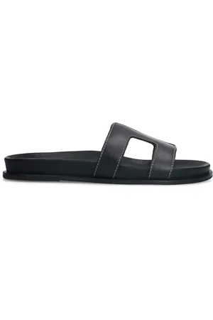 Manfield Dames - Zwarte leren slippers