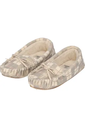 Apollo Sloffen dames - Moccasin vilt look met ruitmotief -