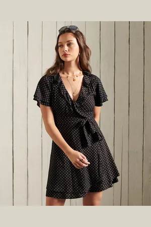 Superdry Summer Wrap Jurk Zwart L Vrouw