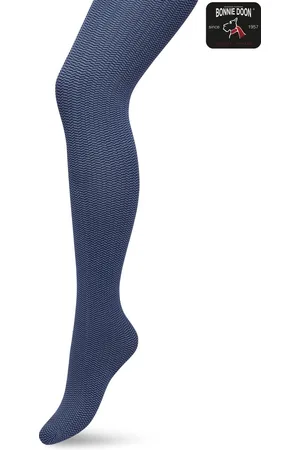 Bonnie Doon Dames Herringbone Panty 100 Denier Blauw maat L/XL - Chique Panty - Streepjes Dessin - Brede Boord - Comfort - Herringbone Print - Gestreept - Little Herringbone Tights - Feestelijk - - BP211908.146