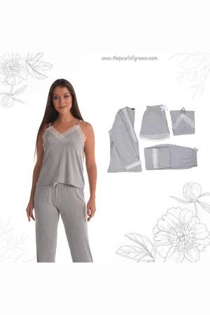 Merkloos Dames Katoen Pyjama | 4-delige set | Katoen nachtkleding | Katoen nachthemd | Elegant Katoen Ochtendjas | Cadeau voor dames | Kleur: |