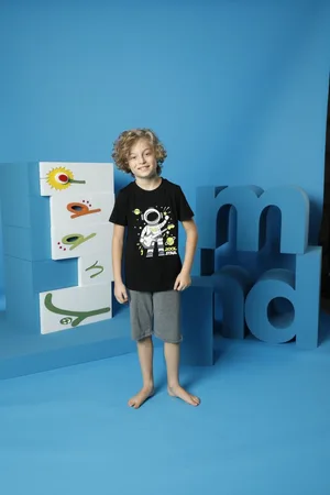 Merkloos Kinder setje - zomer setje - maat 3/4 jaar - Set van t shirt short - Jongens Short Set - Pyjama - Kleding - Astronaut