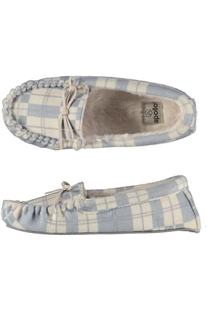 Apollo Sloffen dames - Moccasin vilt look met ruitmotief - Grijs