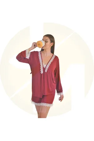 Merkloos Dames nachtjapon | Tuniek van kant | Nachthemd voor dames | Dames pyjama | Cadeau voor dames | 4-delige set | kleur: | maat: S