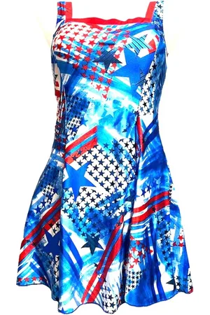 Merkloos Badpakjurk met geïntegreerde short- Sexy Zwempak- VS vlagpatroon- Verguld Zwemjurk Bikini Zwemkleding Badpak 776-