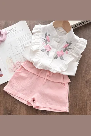 Merkloos Kledingsetje - Meisjes - Short & Shirt - - Bloemen