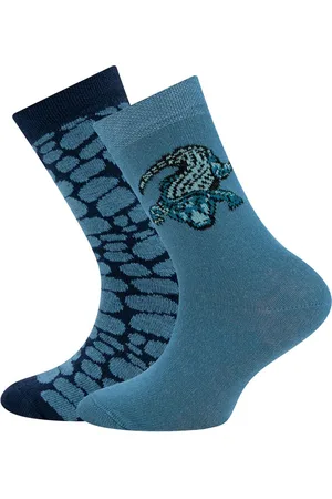 Ewers Sokken - 2-Pack - Grijsblauw Krokodil & Donkerblauw Schubben/Vlekken - Elastisch-39/42