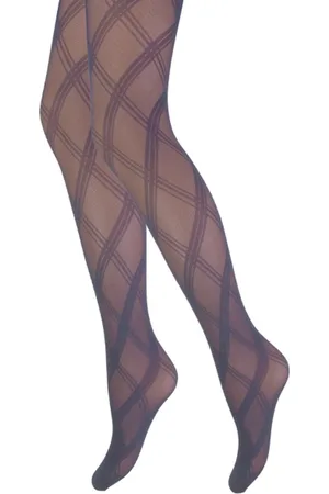 Merkloos Panty - Ruit Motief - 15 Den - Mokka