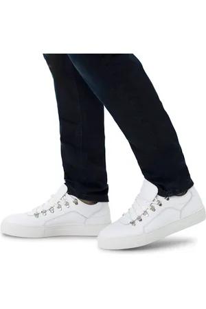 Manfield Heren - Witte leren sneakers