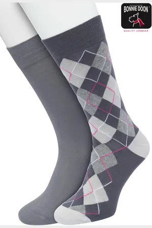 Bonnie Doon Heren Sokken set Grijs maat 40/46 - 2 paar - Effen en Geruit - Gladde Naden - Brede Boord - Uitstekend Draagcomfort - Perfecte Pasvorm - 2-pack - Multipack - Effen - Argyle - - OL2121132.235