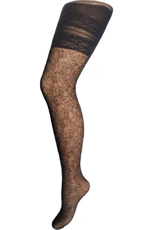 Bonnie Doon Grote Maten Panty Kant in Bloemen Motief Flower Lace Curvy Tights Blauw maat 44/46 XXL - Versteviging bovenbeen - Katoenen kruisje - Elegant voor