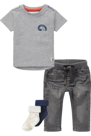Noppies Kledingset - 4delig - Broek Navoi Grey Denim - shirt Tijnje en 2 paar sokjes