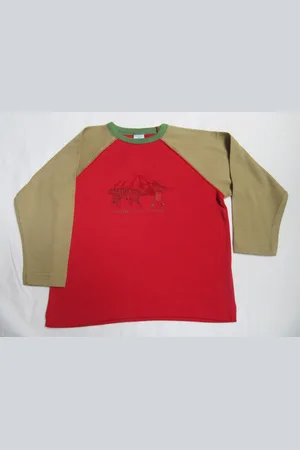 Petit Bateau Jongens ,t-shirt lange mouw , rood / beige , cirque , 6 jaar 114