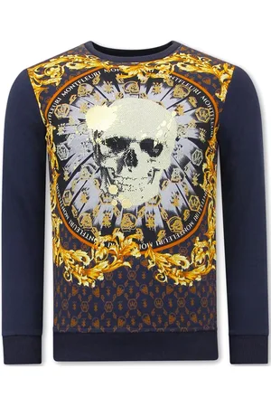 TONY BACKER Heren Sweater met Print - Skull Strass - 3796