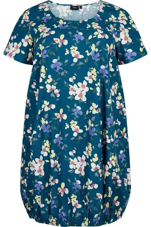 Zizzi JEASY, S/S, AOP DRESS Dames Jurk - Blue