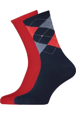 Tommy Hilfiger Damessokken Check (2-pack) - uni en geruit katoen - donkerblauw met rood