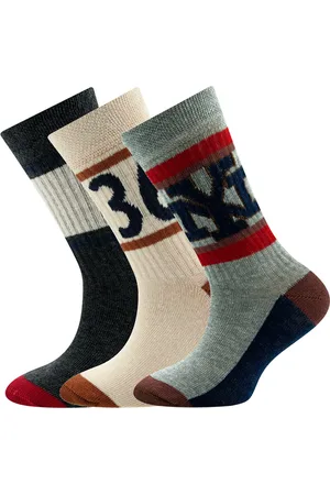 Ewers Kindersokken - Set / 3-Pack - Oker 36 & Band met Strepen & NY - Beige & Bruin & Donkergrijs & Rood-31/34