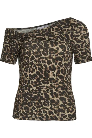VILA T-shirt Visuri S/s Printed Twist Top 14106413 Black/leo Panterprint Dames